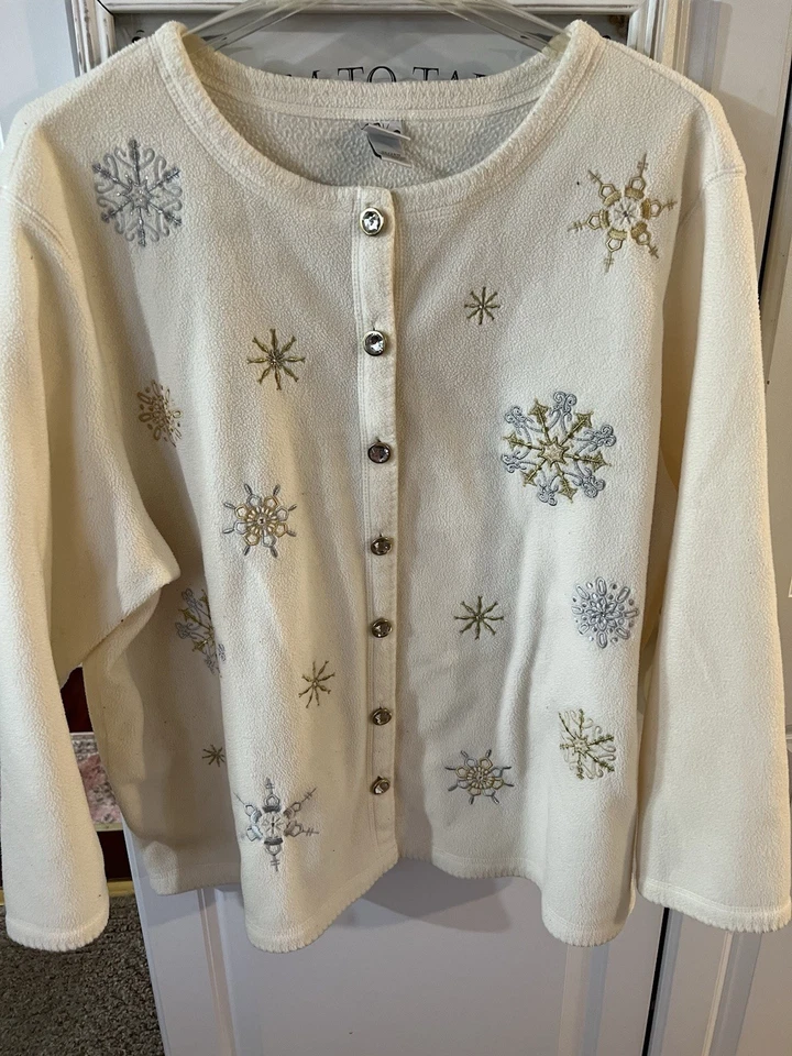 Moda Bug 26/28W Crema Bordada Blingy Chaqueta de Vellón Talla Grande Foto 1 de 4