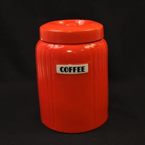 Hall Coffee Canister Repaired Lid Radiance Shape Chinese Red Art Glaze 1933-1970 - Picture 1 of 19
