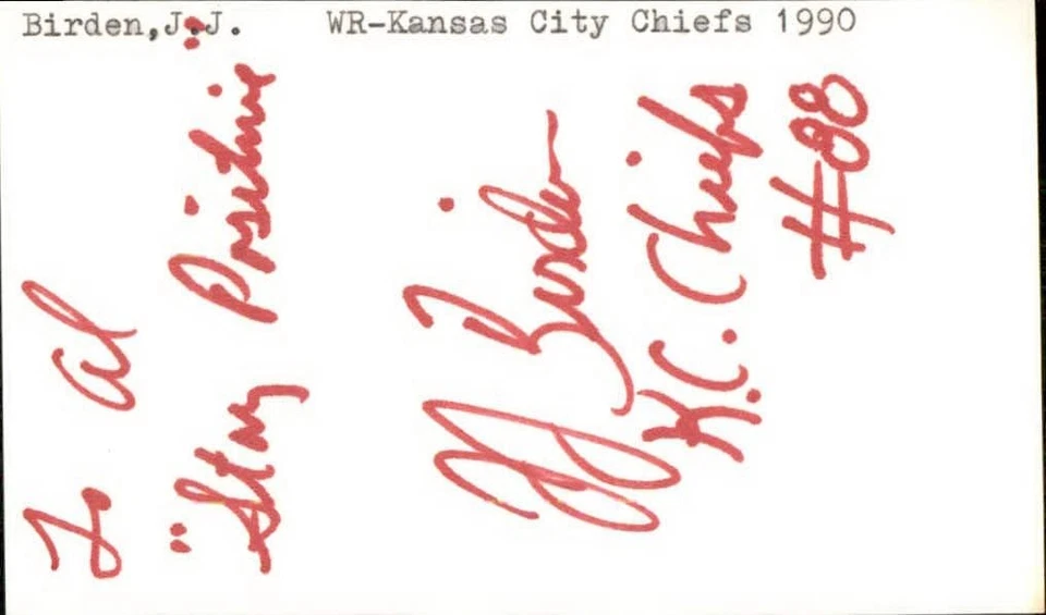 J.J. Birden Signed 3x5 Index Card Cut Chiefs Falcons Autograph Den - Image 1 of 1