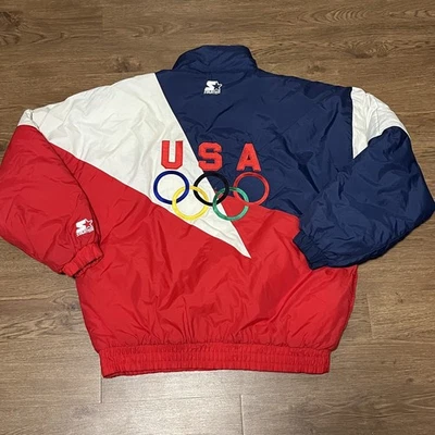 VINTAGE 90's USA OLYMPIC TEAM STARTER INSULATED FULL ZIP JACKET X- LARGE - Image 1 of 4