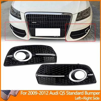 Front Fog Light Grille Covers Bezel Gloss Black+Chrome For Audi Q5 2009-2012 - Изображение 1 из 4