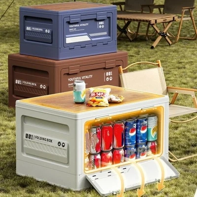 Large Capacity Collapsible Storage Box Wood Lids Foldable Storage Bin  Camping - Image 1 of 4