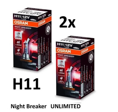 OSRAM NIGHT BREAKER UNLIMITED 12V H11  (2 Stück) Halogenlampe Autolampe SET - Bild 1 von 4
