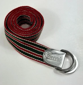 Gucci Web Red/Green Stripes Logo Men D-Ring Belt Size 90/36 - Picture 1 of 4