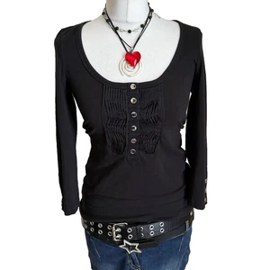 Karen Millen Y2K Größe 8 schwarz geknöpftes Oberteil Langarm Indie Sleaze Retro 2000er - Bild 1 von 11