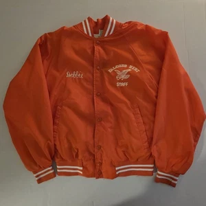 Vintage Satin Jacket Womens Adult Medium 21x23 Orange Falcons Nest Staff Snap Up - Picture 1 of 10