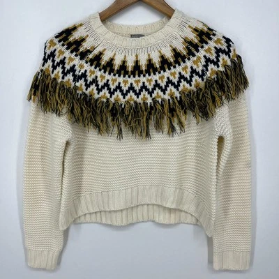Charlotte Russe Fair Isle вязаный свитер женщин M крем кисточки ворота акрил - Изображение 1 из 4