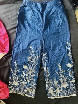 Petite Wide Legged Embroidered Trousers Size 8 - Image 1 of 4