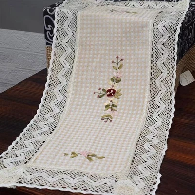 38x83cm Vintage Hand Embroidery Crochet Lace Table Runner Doily Wedding Decor - Image 1 of 4