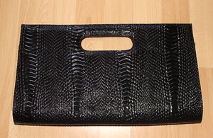 Asos Clutch Abendtasche Cocktailtasche Hochglanz Schwarz Animallook Neu - Bild 1 von 12