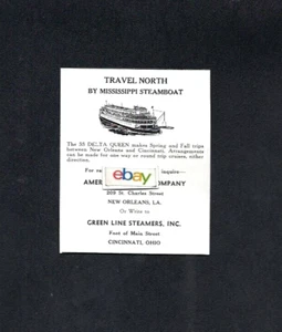 GREENE LINE STEAMERS SS DELTA QUEEN MISSISSIPPI STEAMBOAT NORTH TO CINCINNATI AD - Bild 1 von 1