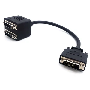 DVI D Male to Dual 2 DVI-D Female Monitor TV Cable Splitter Adapter NEW - Picture 1 of 3