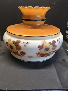 VTG 10” HAND PAINTED FLORAL WHT MILK ART GLASS PARLOR  - Picture 1 of 12