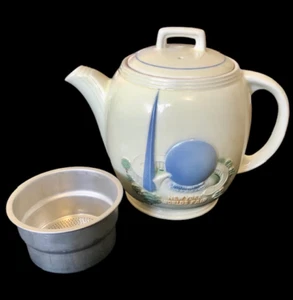 1939 Weltausstellung Tee/Kaffeekanne USA Aluminium Rarität Einsatz SIEB Porzellan LESEN - Bild 1 von 19