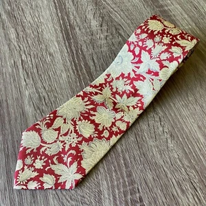 Claiborne Herren 100 % italienische Seide rot creme Blumendesign Krawatte Made in USA - Bild 1 von 5