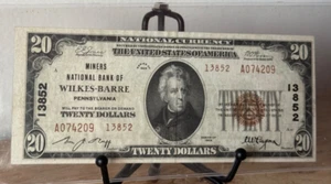 20 $ 1929 T2 Miners National Bank of Wilkes-Barre Pennsylvania PA VZ - ca. UNC! - Bild 1 von 4