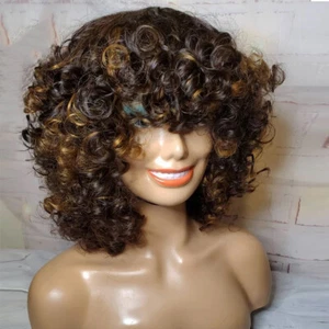 Brazilian Colored Full Machine Made Wig Highlight Blonde Funmi Curly Human Hair - Picture 1 of 12