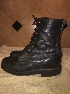 Justin Black Leather Work Boots Size 8M Made In America FREE SHIPPING - Picture 1 of 5