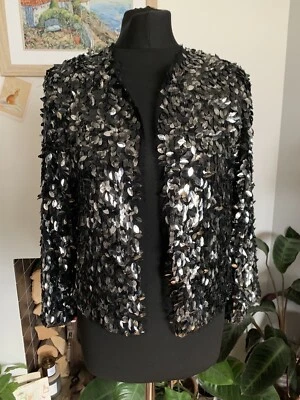 Blazer Chaqueta Zara Gris Plata Negro Pez Lentejuelas Raro Trinny - Talla Mediana Foto 1 de 4