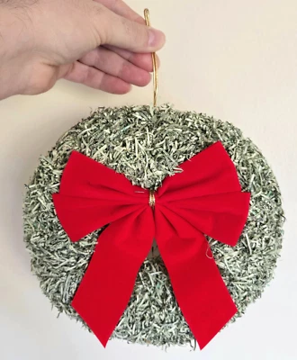2 Pack Wholesale Shredded Money Christmas Wreath 8.5 Inch Bulk Cash Shreds - Image 1 of 4
