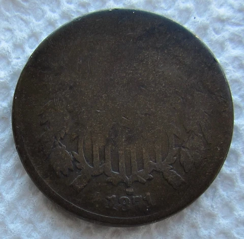 1871 2 Cent Piece Rare Semi Key Date Chocolate Brown Full Date Well Worn Cover