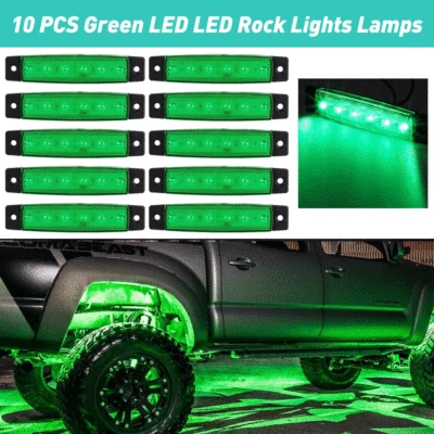 OXILAM 10 Green LED Rock Lights For Jeep Offroad Car Truck ATV Boat Underbody Light EOL