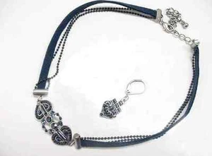 Navy Leather Necklace Matching Earrings Free Shipping Fashion Jewelery - Picture 1 of 1
