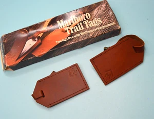 vtg pair MARLBORO CIGARETTES LEATHER Luggage tags - Picture 1 of 3