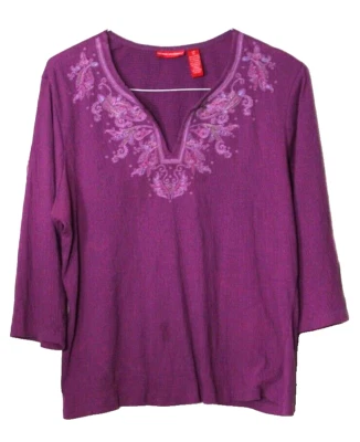 GLORIA VANDERBILT TUNIC BLOUSE ladies size 1X purple white embroidery 3/4 sleeve - Image 1 of 4