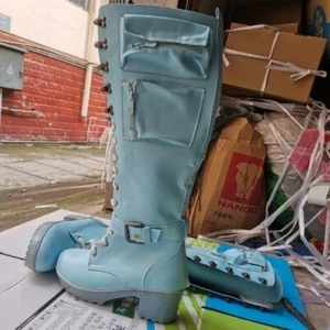 Fashion Womens Biker Motorcycle Knee High Boots Outdoor Buckle Strap Punk Shoes - Picture 1 of 29