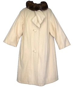 Vintage 1950s white wool jacket, Lilli Ann fur collar coat mod pin up S M L - Picture 1 of 15