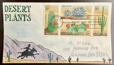1942-45 Herman Maul Hand drawn/painted cachet  Desert Plants FDCs 1981  - Image 1 of 2