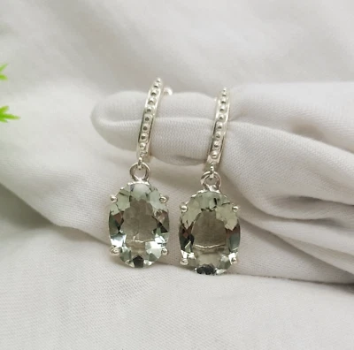 Brincos femininos pendurados de prata esterlina 925 com pedra preciosa de ametista verde - Imagem 1 de 4