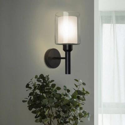 LED Wall Lamp E26/E27 Bulb Aisle Light Fixture Glass Lampshade Indoor Lighting - Image 1 of 4