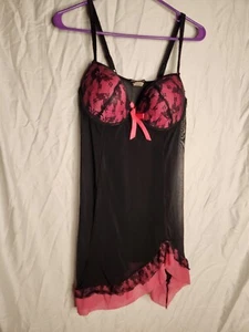 PER LEI Black Pink Baby Doll Teddy Lingerie Women's Size 1X - Picture 1 of 5