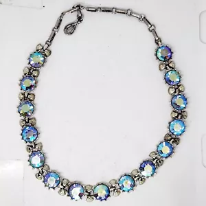 Vintage Coro Signed Large Blue AB Crystal Choker Necklace Silver Tone Statement - Picture 1 of 8