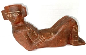VTG Mayan Aztec ChacMool Terracotta RainGod Reclining Folk Art Pottery Sculpture - Picture 1 of 20