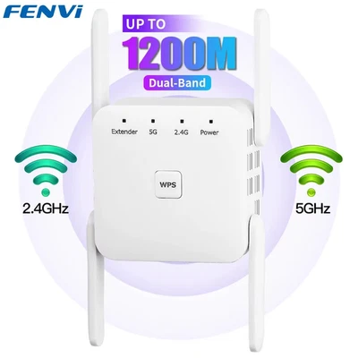 1200Mbps 5Ghz Wireless Wifi Repeater Booster 2.4G/5Ghz Wi-Fi Signal Amplifier  - Immagine 1 di 4