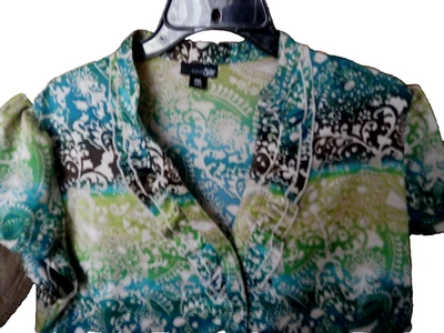 Blusa East 5th Mujer Cuello en V Multicolor Gorra Sl Doble Volante Satén Talla:PXL Foto 1 de 4