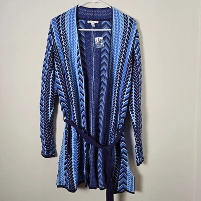 Suéter Isaac Mizrahi Púrpura Azul Chevron Mujer Pequeño Corbata Cinturón Cierre Foto 1 de 4