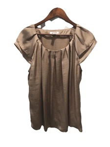 Dressbarn 1X Woman Taupe Satin Pin Tucked Blouse Layered Sleeves S/S - Picture 1 of 6