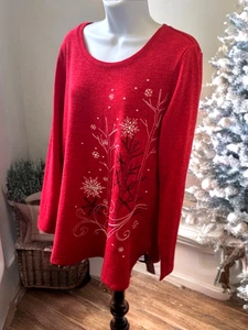 Christopher & Banks Damen große rote Tunika Pullover Stickerei Winterszene - Bild 1 von 8
