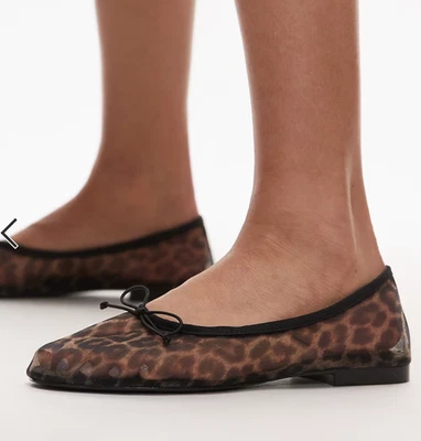 NUEVO MANGO MNG LEOPARDO ANIMAL PRINT MALLA BAILARINA BALLET ZAPATOS PLANOS 38 US 7.5 Foto 1 de 4