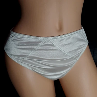 VTG VANITY FAIR Bikini Brief Panty SHINY THICKER SATIN Pearl White LARGE Flawed - Image 1 of 4