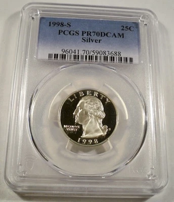 1998-S 25c SILVER PCGS PR70DCAM WASHINGTON QUARTER DEEP CAMEO PR 70 DC - Image 1 of 4