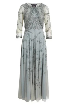 Vestido de malla con cuentas y chaqueta Pisarro Nights talla 12 ($268) azul claro Foto 1 de 2