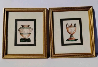 Grecian Roman Vase Urn Green Terracotta Peggy Abrams Print Signed SET OF 2 - Image 1 of 4