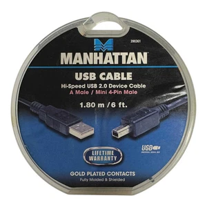 390361 Manhattan USB A to Mini-USB 4pin Male - Male 1.8m/6ft - Foto 1 di 1