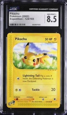 CGC 8.5 NM MINT + Pikachu 124/165 Expedition Base Set 2002 Pokémon - Image 1 of 2