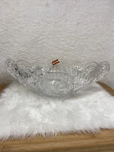 VTG Hofbauer BYRDES Fruit Bowl Clear Lead Crystal Etched  Saw Tooth - Picture 1 of 9